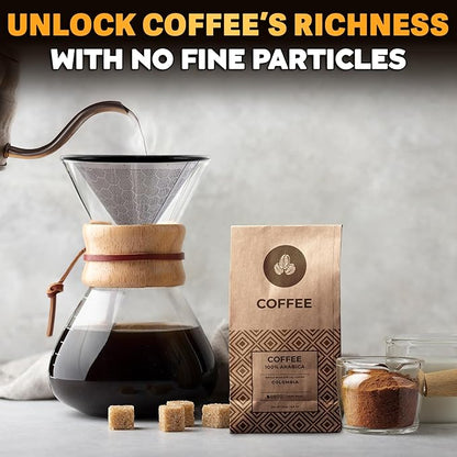 Stainless Steel Pour Over Coffee Filter Compatible with Hario V60 and Chemex Coffee Filter - Reusable 1-2 Cup Paperless Coffee Maker - Easy to Clean Fine Mesh for Smooth Extraction and Rich Flavor