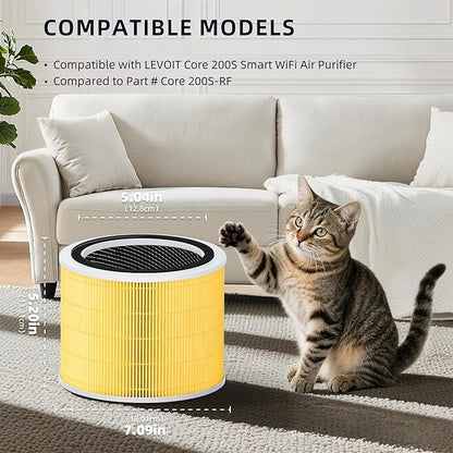 Funmit Core 200S Pet Care Replacement Filter for LEVOIT Core 200S Smart WiFi Air Purifier, 3-in-1 H13 True HEPA Filter Replacement and High-Efficiency Activated Carbon, Part # Core 200S-RF, 3 Pack