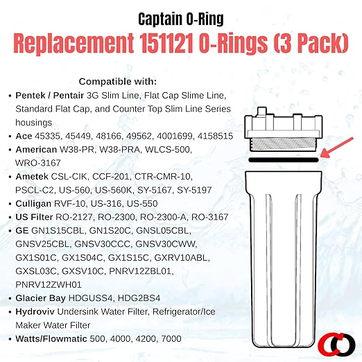 Captain O-Ring - Replacement 151121 / OR-38 / WS03X10001 / 10800-034 O-Rings for Pentek, Culligan, GE, Campbell, etc Water Filter Housing Gasket Seal (3 Pack)
