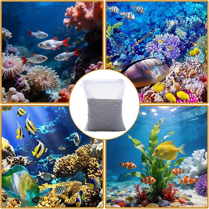 Grevosea 20 Pcs Aquarium Filter Media Bags, Fish Tank Coarse Mesh Bags 5.91 x 7.87 Inch Nylon Mesh Bag with Zipper for Activated Carbon Ceramic Rings Bio Balls Black & White