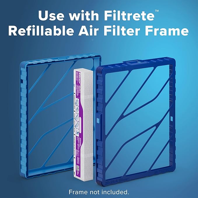 Filtrete 20x25x4 Refillable Air Filter replacement, MPR 1550, MERV 12, Allergen Bacteria & Virus, 2 Pack, use with reusable air filter frame of Filtrete Refillable Air Filter Kit, for HVAC, Furnace
