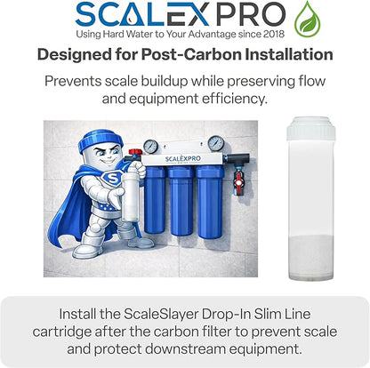ScaleSlayer 10in Slim Line Drop In, High Capacity (up to 10,000 gals) Water Filter Replacement, Prevents, Removes scale buildup, Fits Traditional 10in Drop In Slim Line Systems (SXP-1027)