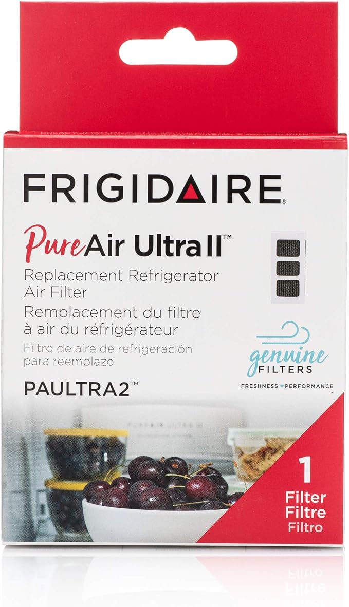 FRIGIDAIRE PAULTRA2 Pure Air Ultra II Refrigerator Air Filter with Carbon Technology to Absorb Food Odors, 3.8 Inch x 1.8 Inch, White