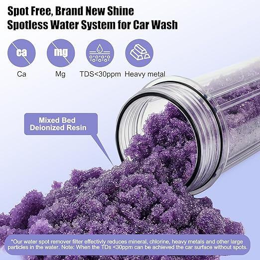 Spotless Water System for Car Wash,Deionized Water Filter with Resin,Deionized Water System for Car Wash,Portable Spot-Free Rinse Unit for RV, Motorcycle, Car,No Towel Drying,Color-Changing Resin