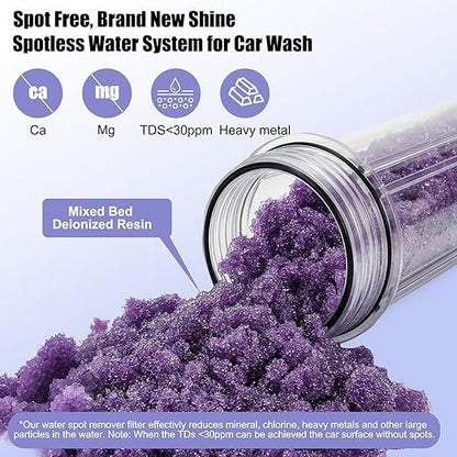 Spotless Water System for Car Wash,Deionized Water Filter with Resin,Deionized Water System for Car Wash,Portable Spot-Free Rinse Unit for RV, Motorcycle, Car,No Towel Drying,Color-Changing Resin