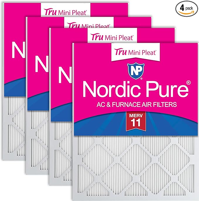 Nordic Pure 16x16x1 (Actual Size: 15 3/4 x 15 3/4 x 3/4) Tru Mini Pleat MERV 11 AC Furnace Air Filters – 2.5X More Media for Extended Durability & Superior Filtration - 4 Pack