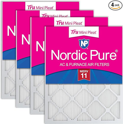 Nordic Pure 12x20x1 (Actual Size: 11 1/2 x 19 1/2 x 3/4) Tru Mini Pleat MERV 11 AC Furnace Air Filters – 2.5X More Media for Extended Durability & Superior Filtration - 4 Pack