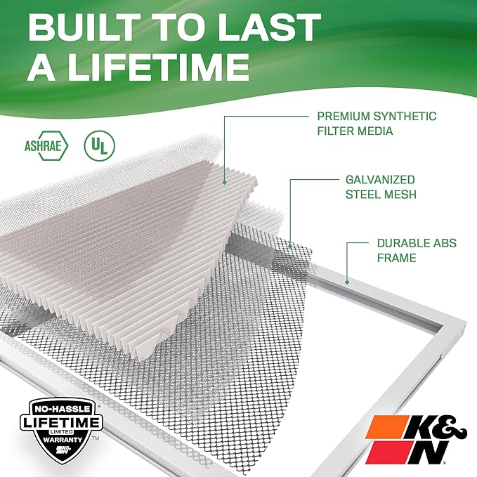 K&N 14X20X1 HVAC Furnace Air Filter, Lasts a Lifetime, Washable, Merv 13, the Last HVAC Filter You Will Ever Buy, Breathe Safely at Home or in the Office, HVC-13-11420