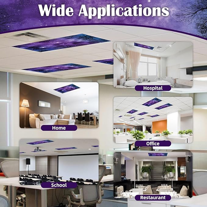 Fluorescent Light Covers - Classroom Covers for Ceiling Lights, 1 PCS 4 x 2 Feet Magnetic Light Filters, Classroom, Office Decor (Forests & Starry Sky)