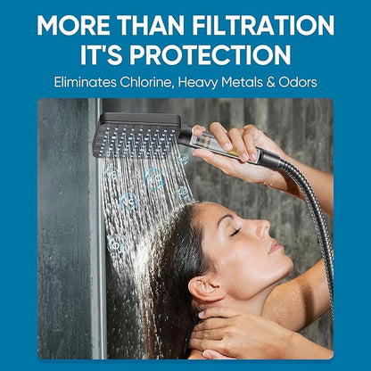 Cobbe Filtered Shower Head with Handheld, High Pressure 6 Spray Mode Showerhead with Filters, Water Softener Filters Beads for Hard Water - Remove Chlorine - Reduces Dry Itchy Skin, Matte Black