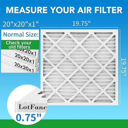 LotFancy 20x20x1 Air Filter MERV 8 4-Pack, Electrostatic Pleated Furnace & AC Filter, Captures Dust, Pet Hair, Pollen, Actual Size: 19.75"x19.75"x0.75"
