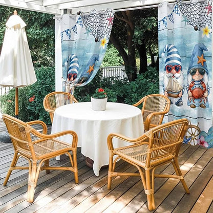 Ocean Gnome Outdoor Curtains for Patio Summer Marine Plumeria Shell Wood Blue Waterproof Outside Curtains with Grommet Top Weatherproof Curtain for Cabana Pergola Gazebo, 1 Panel, 54" W x 108" L