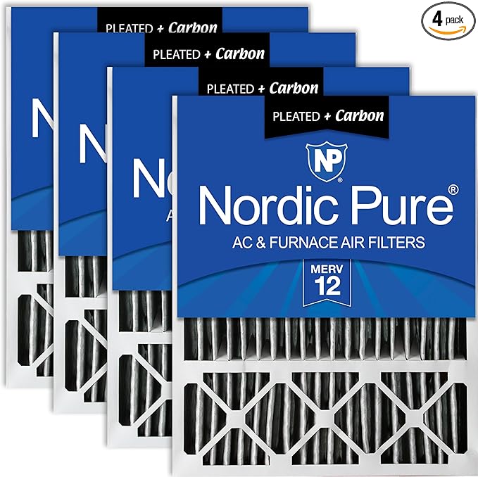 Nordic Pure 20x25x5 (Actual Size: 19 7/8 x 24 7/8 x 4 3/8) Honeywell Replacement Air Filters MERV 12 Plus Carbon 4 Pack