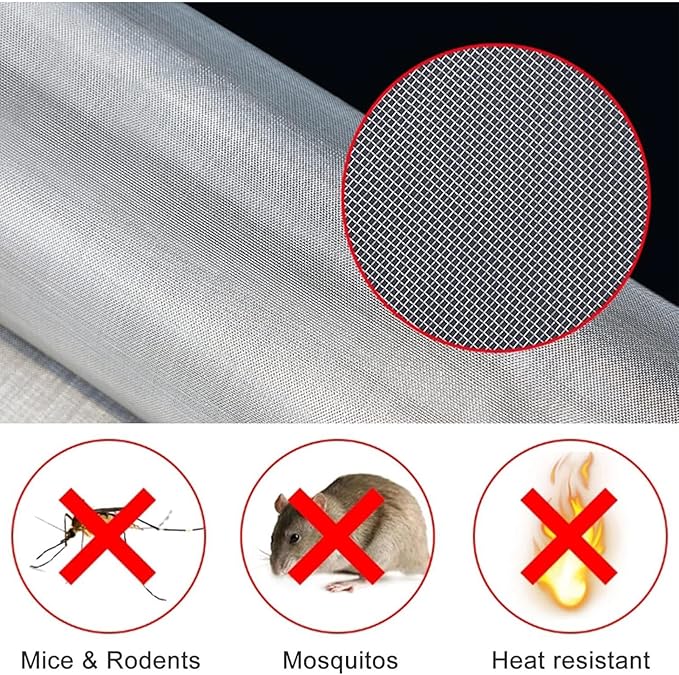 100 Mesh Stainless Steel Woven Wire, 0.18mm Fine Hole Screen Roll, Rust-Resistant Metal Mesh, for Ventilation Filters, Kitchen Cabinets, Garden Protection, Insect Screens