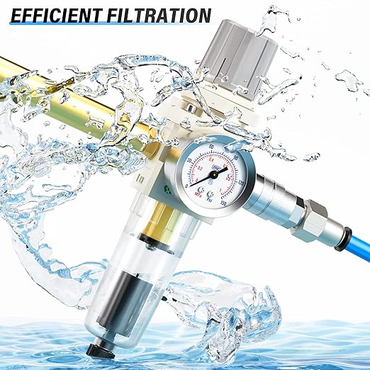 TAILONZ PNEUMATIC 1/4 Inch NPT Automatic Drain Air Filter Pressure Regulator Combo Piggyback, Air Tool Compressor Filter with Gauge AW2000-02D