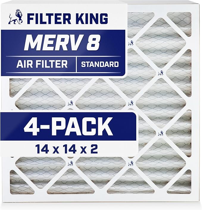 Filter King 14x14x2 Air Filter | 4-PACK | MERV 8 HVAC Pleated A/C Furnace Filters | MADE IN USA | Actual Size: 13.5 x 13.5 x 1.75"