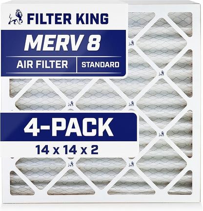 Filter King 14x14x2 Air Filter | 4-PACK | MERV 8 HVAC Pleated A/C Furnace Filters | MADE IN USA | Actual Size: 13.5 x 13.5 x 1.75"