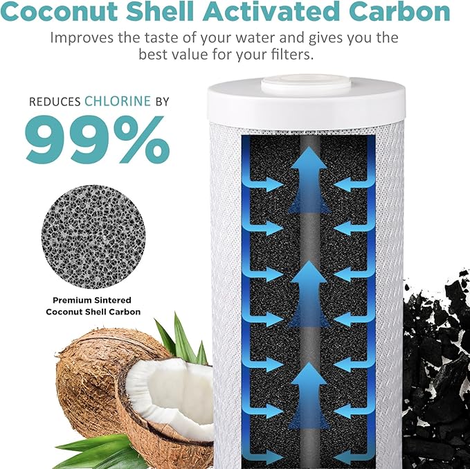 SimPure Whole House Water Filter Cartridges 5 Micron 20" x 4.5" CTO Activated Carbon Block, For DB20P, FC25B, CTO20BB, WHB20, 2 Pack