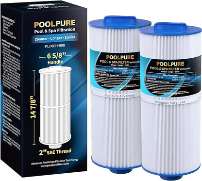 POOLPURE PLF6CH-960 Spa Filter Replaces PJW60TL-F2S, Jacuzzi Filters J-300, J400, Unicel 6CH-960, Filbur FC-2800, 6540-476, 6540-383, Hot Tub Filter with Closed Handle(Not be Removed) 2 Pack (14 7/8")