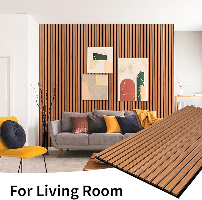 Wood Slat Wall Panel, 48'' x 24'' Wood Panels for Wall, 3D Soundproof Wall Panels, Large Acoustic Panels for Interior Ceiling and Wall Decor Noise Reduction, 2 Pack, Red Oak