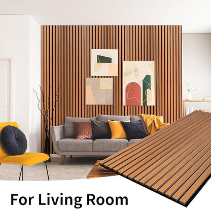 Wood Slat Wall Panel, 48'' x 24'' Wood Panels for Wall, 3D Soundproof Wall Panels, Large Acoustic Panels for Interior Ceiling and Wall Decor Noise Reduction, 2 Pack, Red Oak