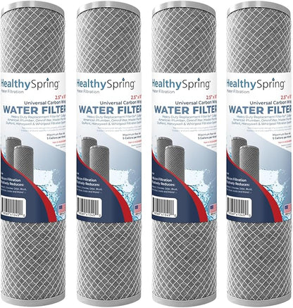 American Made, 5 Micron 2.5" x 10" Whole House CTO Carbon Sediment Water Filter Cartridge Compatible with DuPont WFPFC8002, WFPFC9001, WHCF-WHWC, FXWTC, C1, NCP-10 Made in USA, Pack of 4