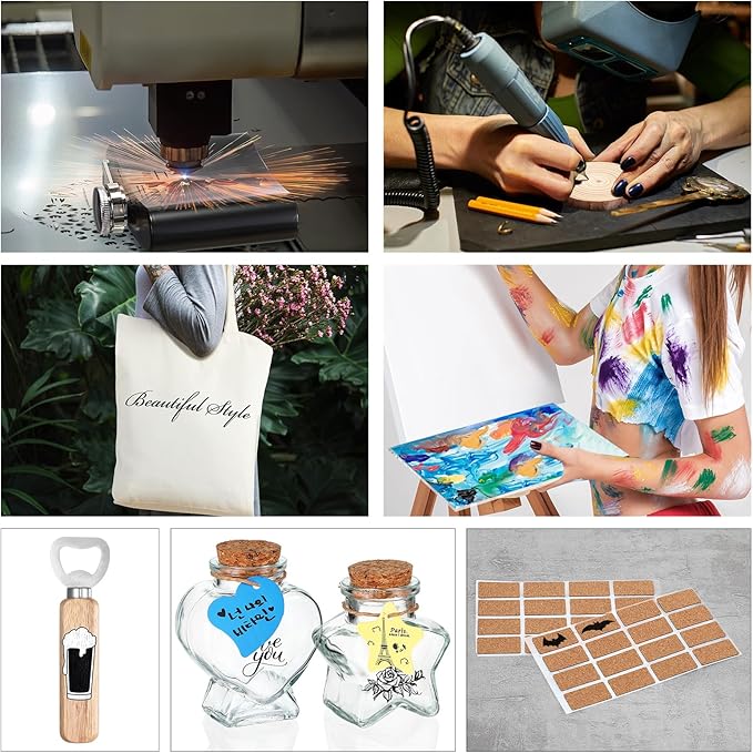 Dunzoom 257 Pcs Laser Material Kit Laser Engraving Materials Including Acrylic, Metal, Wood, Fabric, PU Leather, Glass, Rock, Rubber Materials for Laser Engravers and Laser Cutters