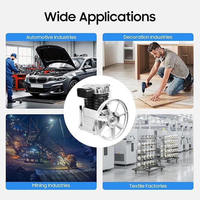 Air Compressor Pump Head, 3hp Air Compressor Pump-Head, 2200w Portable 66Gal/Min 10.24in Pulley Outer Diameter Aluminum Painting Transfer Pumps W/Air Filter Muffler, Extended Cylinder