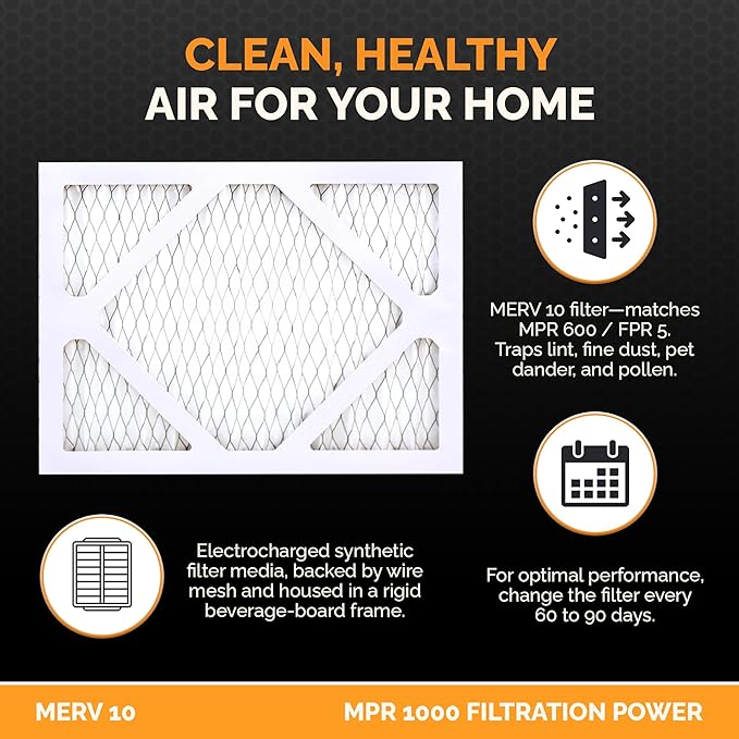 Tiger Tough MERV 10 Air Filters, 10x11x1 – MPR 1000 Pleated HVAC AC Furnace Filter Replacement for Home, Pack of 12