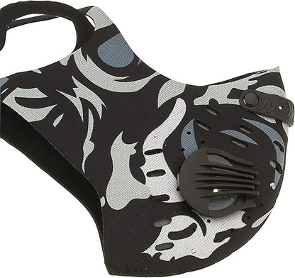 ASA Techmed Reusable Dual Air Breathing Valve Face Mask Cover with Activated Carbon Filter (Tactical Skull)