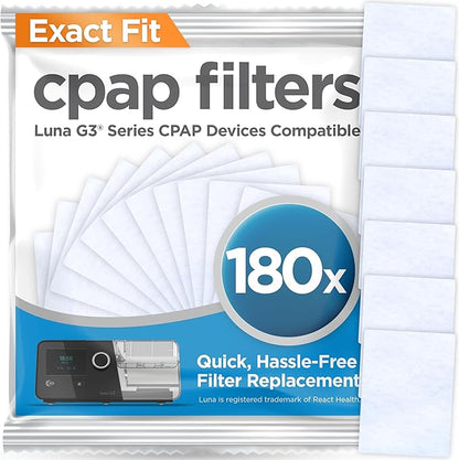 resplabs Filters Compatible with React Health Luna G3 Machine 180 Pack Disposable Standard Replacement Filters for 3B Luna G3 Equipment White 6 Month Supply