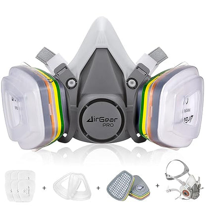 AirGearPro M-500 ABEK1-P2 Reusable Respirator Mask | Anti-Dust Gas mask Ideal for Spray Painting, Sanding, Building work, Chemical, DIY and more.