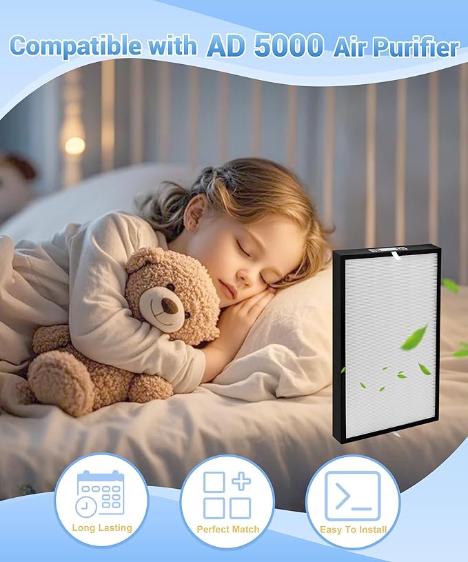 6-Pack AD5000 Replacement Filter Compatible with Air Doctor 5000 Air Purifier， Includes 2 Efficient Main Filter and 4 Activated Carbon Filters (Not Compatible with 5500 Series)