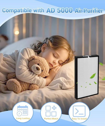 6-Pack AD5000 Replacement Filter Compatible with Air Doctor 5000 Air Purifier， Includes 2 Efficient Main Filter and 4 Activated Carbon Filters (Not Compatible with 5500 Series)