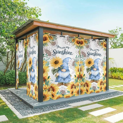 Summer Outdoor Curtains for Patio Sunflowers Gnome Eucalyptus Leaves Waterproof Outside Curtains with Grommet Top Weatherproof Curtain for Cabana Pergola Gazebo, 1 Panel, 54" W x 108" L