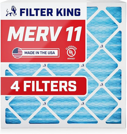Filter King 25x25x2 Air Filter | 4-PACK | MERV 11 HVAC Pleated A/C Furnace Filters | MADE IN USA | Actual Size: 24.75 x 24.75 x .75"