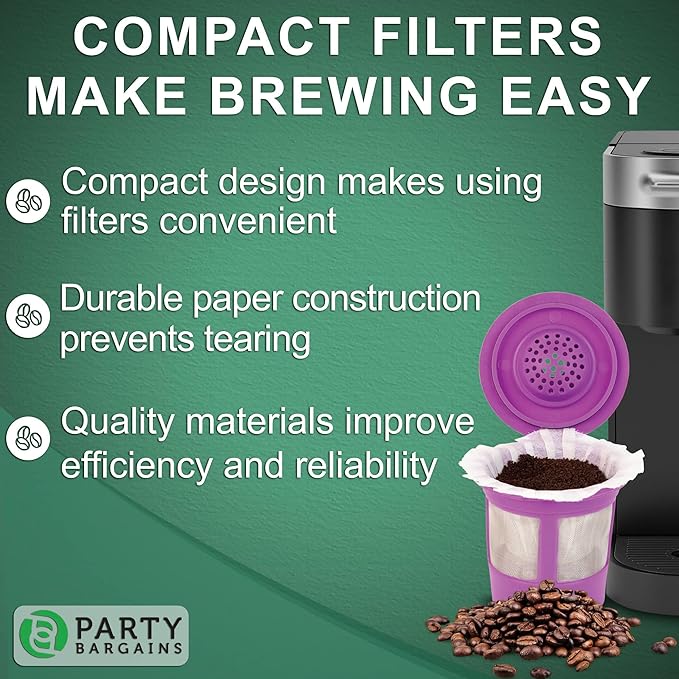 PARTY BARGAINS 600 Compact White Coffee Filter Liners – Disposable, Compatible with Keurig Brewers & K-Cup Reusable Pods, Single-Serve Paper Filters