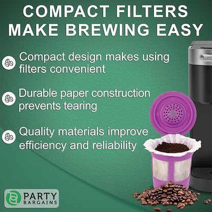 PARTY BARGAINS 600 Compact White Coffee Filter Liners – Disposable, Compatible with Keurig Brewers & K-Cup Reusable Pods, Single-Serve Paper Filters
