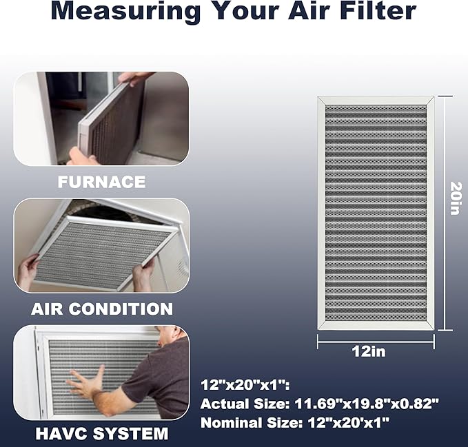 12x20x1 Reusable Air Filter, Electrostatic, Washable Lasts a Lifetime, Breathe Fresher Air in Home and Office HVAC AC Furnace Systems, Merv 8 (Actual Size: 11.69x19.8x0.82 Inch)