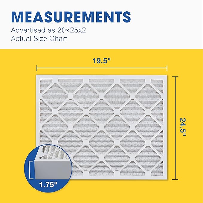 Aerostar 20x25x2 MERV 13 Pleated Air Filter, AC Furnace Air Filter, 12 Pack (Actual Size: 19 1/2" x 24 1/2" x 1 3/4")