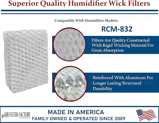 Air Filter Factory Replacement For ReliOn RCM-832 Humidifier Wick Filters 2-Pack