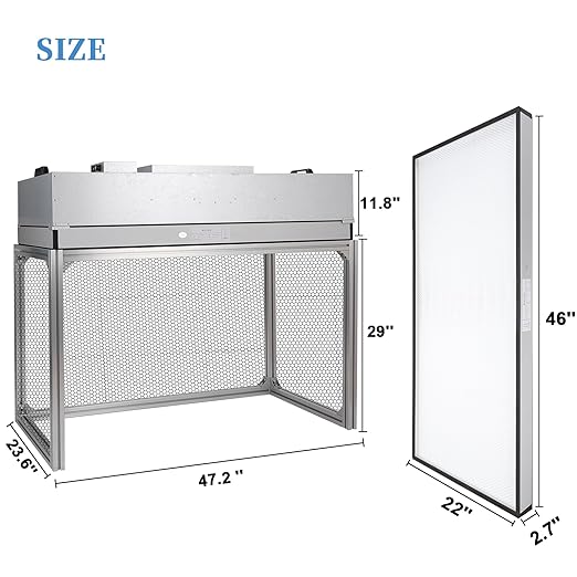 Vertical Laminar Flow-Hood Fan-Filter-Unit Yzzwer - FFU HEPA Filters for Class 100/ISO 5 Cleanliness in Clean Mycology and Mushroom Room 47.2" x 23.6" x 29" Working Area 110V