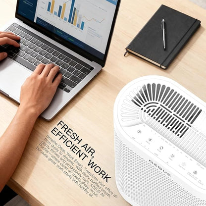 Azeus FS32 True HEPA Air Purifier for Large Rooms, White, High CADR 400m³/h, Smoke Dust Pet Dander Removal, Auto Mode with Air Quality Sensor
