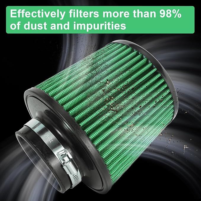 Cold Air Intake Filter High Performance Washable Filter Clamp-On Replacement Air Filter Flange Diameter 3inch/76mm Green