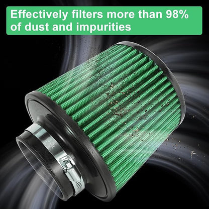 Cold Air Intake Filter High Performance Washable Filter Clamp-On Replacement Air Filter Flange Diameter 3inch/76mm Green