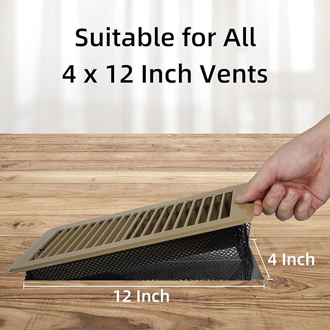 Floor Vent Screen Net for Home Floor, Floor Register Cover Trap 4 x 12 Inch, Air Vent Filter Mesh Catches Coin, Toys, Pet Food and Hair - with Spreader Bar 4 Pack