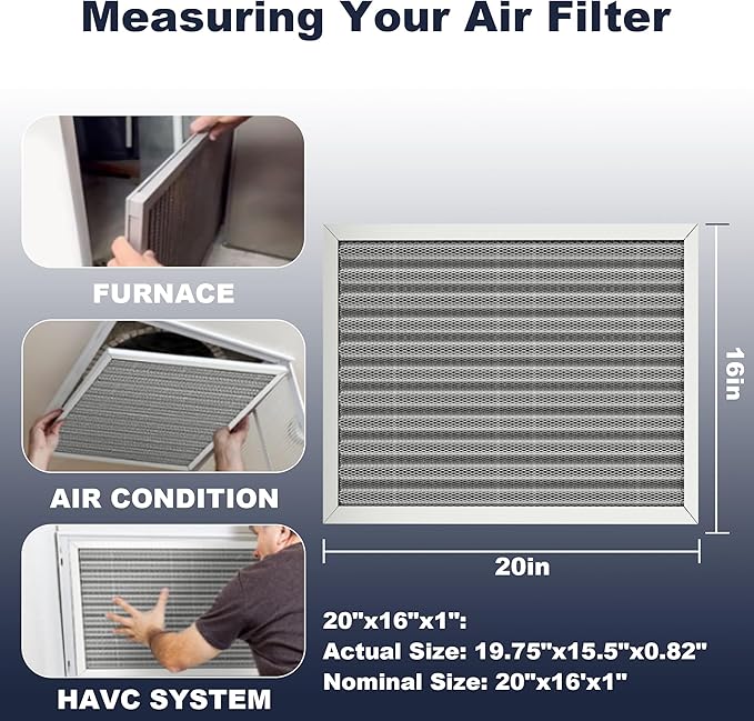 16x20x1 Reusable Air Filter, Electrostatic, Washable Lasts a Lifetime, Breathe Fresher Air in Home and Office HVAC AC Furnace Systems, Merv 8 (Actual Size: 15.5x19.75x0.82 Inch)