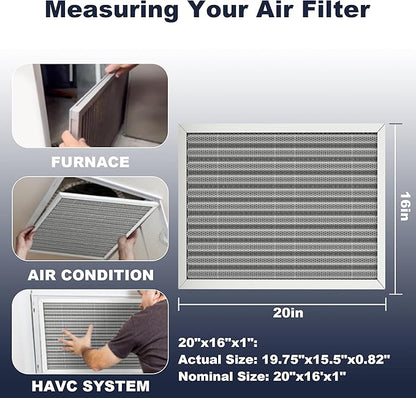 16x20x1 Reusable Air Filter, Electrostatic, Washable Lasts a Lifetime, Breathe Fresher Air in Home and Office HVAC AC Furnace Systems, Merv 8 (Actual Size: 15.5x19.75x0.82 Inch)
