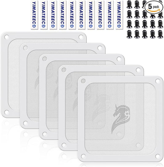 120mm Fan Filter PC Dust Filter Computer Fan Grills Dust Mesh Magnetic Frame PC Case Cover Dustproof PVC 50 Mesh(PVC, Gentleman Aesthetic, 120 * 120mm, 5pcs, White)