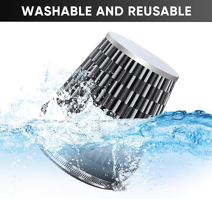 6" 152mm Cold Air Intake Filter Clamp-On Replacement High Flow Inlet Air Filter High Performance Washable Cone Filter 7" Tall Carbon Fiber Pattern